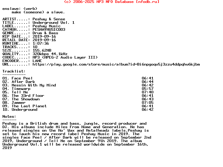Peshay_And_Sense-Underground_Vol._1-(PESHAYMUSIC003)-WEB-2019